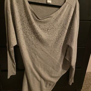 VENUS Gray Long Sleeve Top with Sparkling Accents